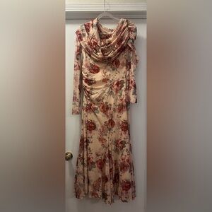 Floral Long Sleeve Dress with Cowl Neck